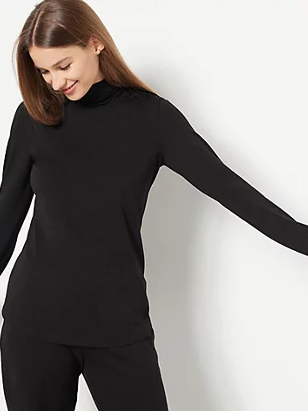 Susan Graver Weekend Cozy Jersey Women's Turtleneck Tunic Black XXS